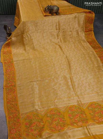 Banarasi silk saree mustard yellow with allover brocade weaves and mina border