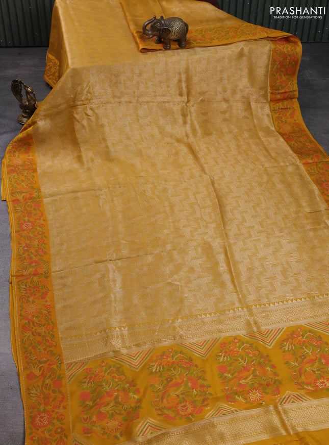 Banarasi silk saree mustard yellow with allover brocade weaves and mina border