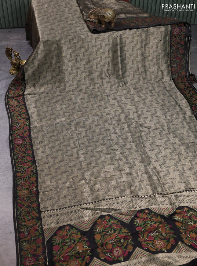 Banarasi silk saree deep coffee brown with allover brocade weaves and mina border