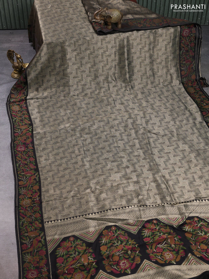 Banarasi silk saree deep coffee brown with allover brocade weaves and mina border