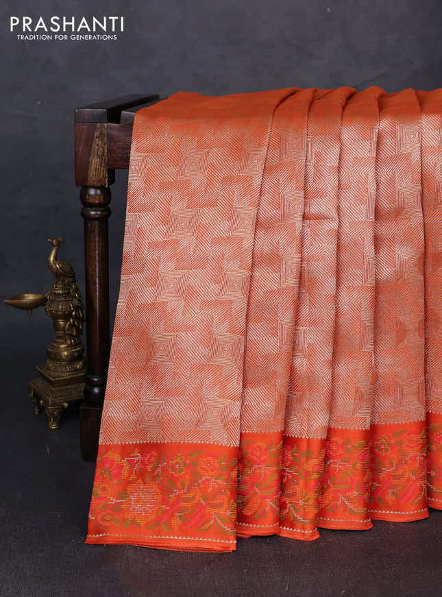 Banarasi silk saree orange with allover brocade weaves and mina border
