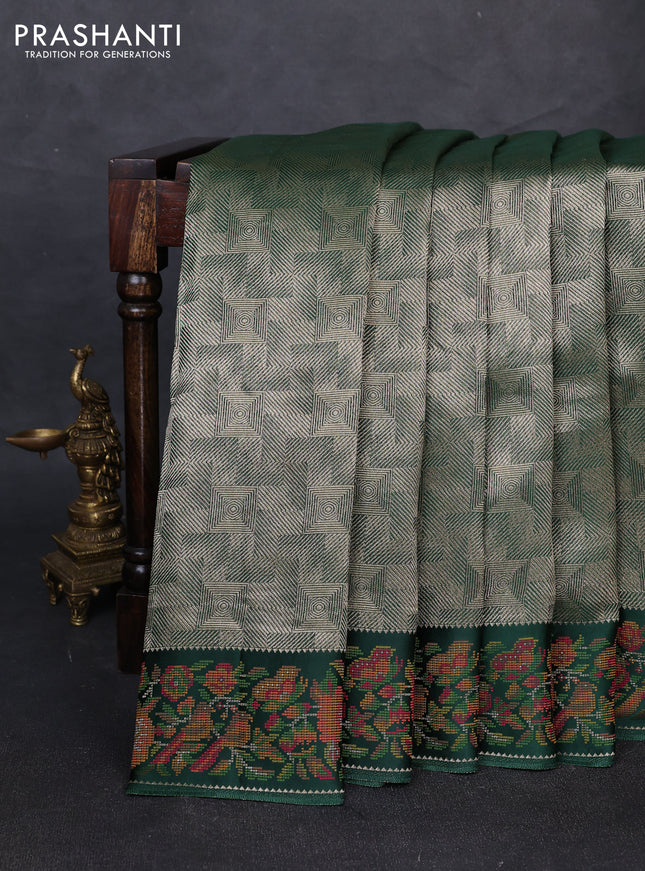 Banarasi silk saree green with allover brocade weaves and mina border