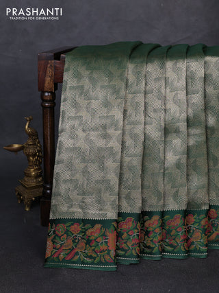 Banarasi silk saree green with allover brocade weaves and mina border
