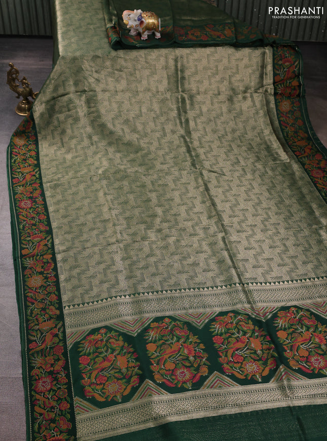 Banarasi silk saree green with allover brocade weaves and mina border