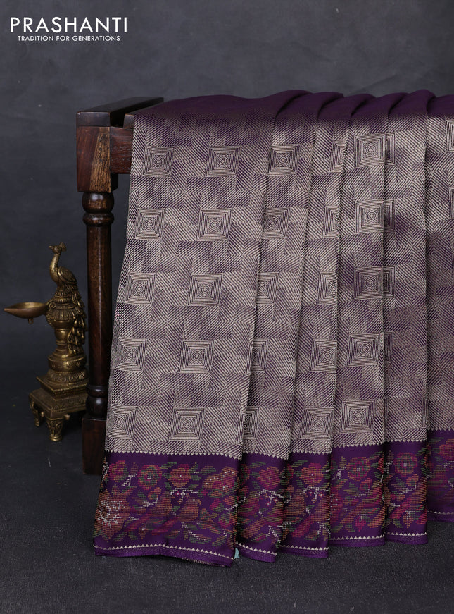 Banarasi silk saree violet with allover brocade weaves and mina border