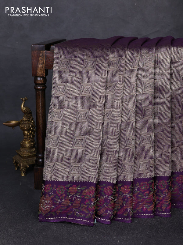 Banarasi silk saree violet with allover brocade weaves and mina border