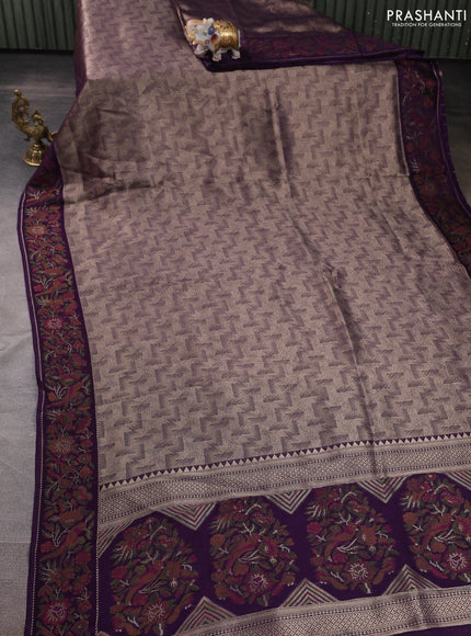 Banarasi silk saree violet with allover brocade weaves and mina border