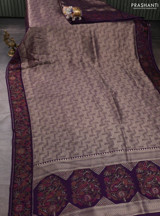 Banarasi silk saree violet with allover brocade weaves and mina border