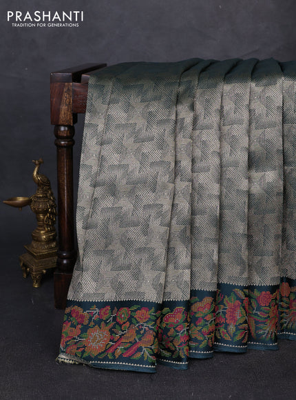 Banarasi silk saree peacock green with allover brocade weaves and mina border