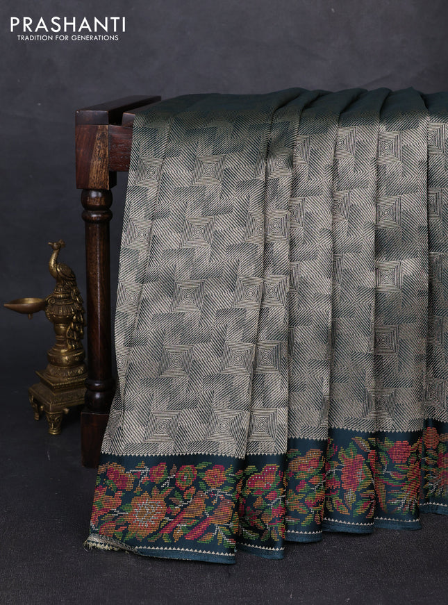 Banarasi silk saree peacock green with allover brocade weaves and mina border