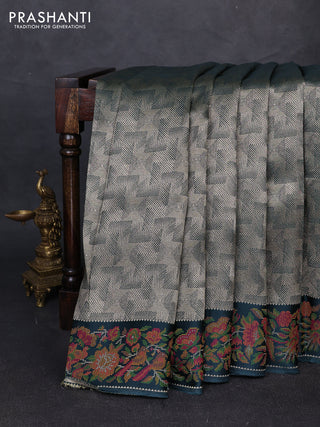 Banarasi silk saree peacock green with allover brocade weaves and mina border