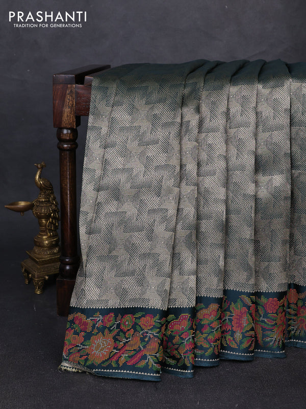Banarasi silk saree peacock green with allover brocade weaves and mina border