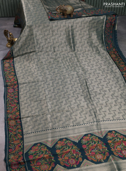 Banarasi silk saree peacock green with allover brocade weaves and mina border