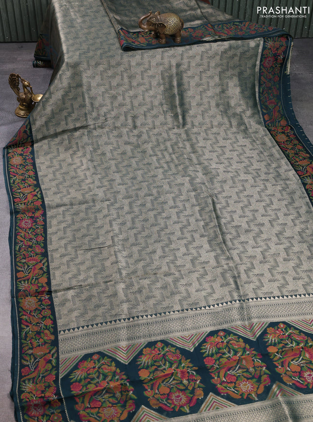 Banarasi silk saree peacock green with allover brocade weaves and mina border