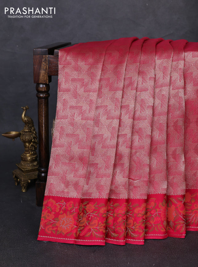 Banarasi silk saree pink with allover brocade weaves and mina border