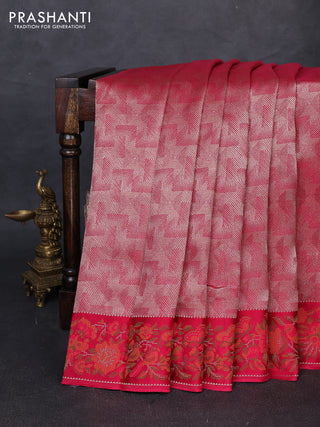 Banarasi silk saree pink with allover brocade weaves and mina border