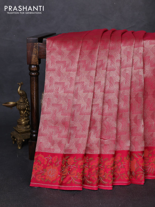 Banarasi silk saree pink with allover brocade weaves and mina border