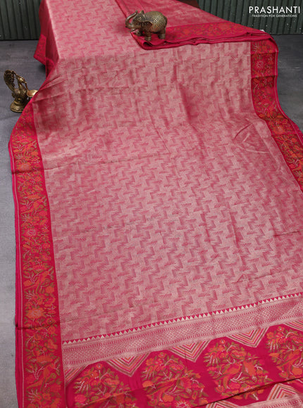 Banarasi silk saree pink with allover brocade weaves and mina border