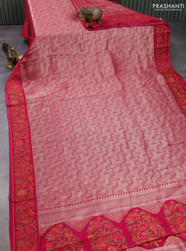 Banarasi silk saree pink with allover brocade weaves and mina border