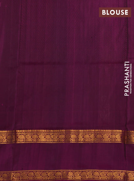Pure uppada silk saree mehendi green and purple with silver & gold zari woven floral buttas and rettapet zari woven border
