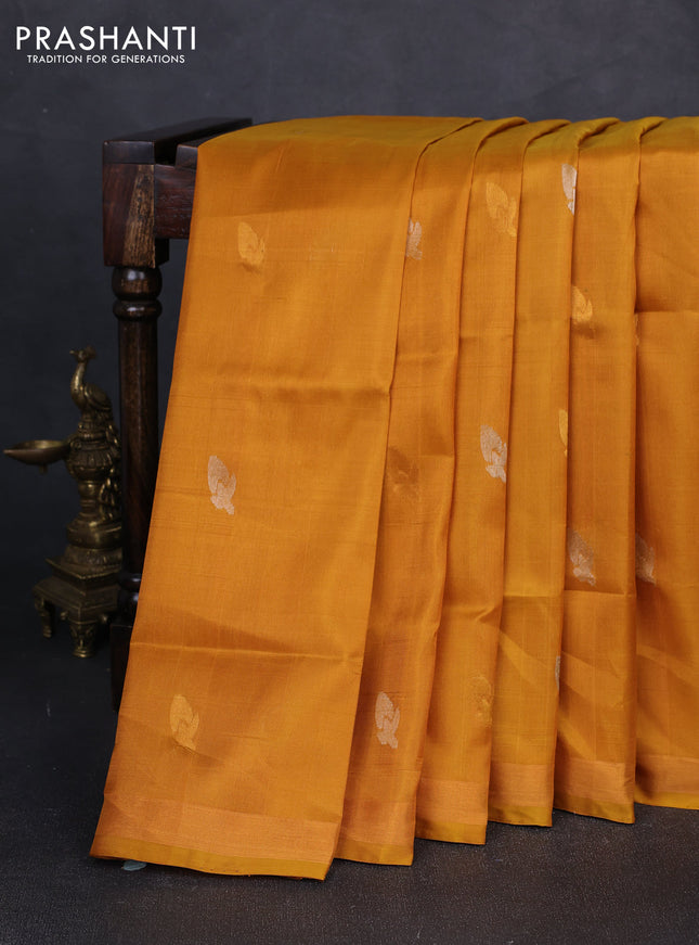 Pure uppada silk saree mustard yellow with silver & gold zari woven buttas and jamdhani pallu