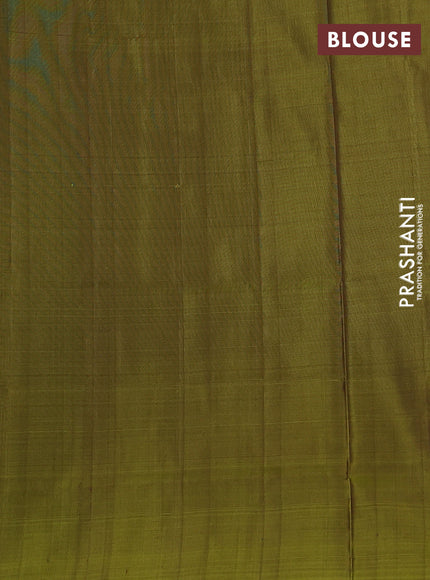 Pure uppada silk saree coffee brown and light green with silver & gold zari woven buttas and simple border