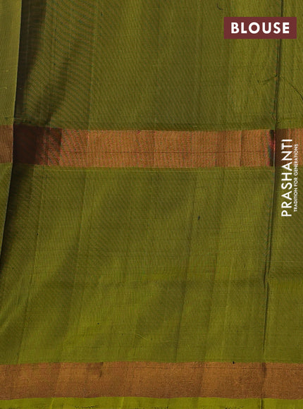 Pure uppada silk saree black and mehendi green with silver zari woven buttas and long zari woven butta border