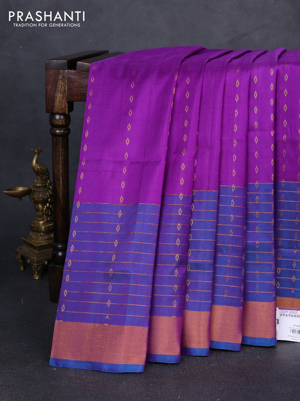 Pure uppada silk saree purple and dual shade of blue with allover zari woven buttas and long zari woven border