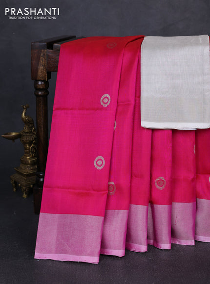 Pure uppada silk saree pink with silver zari woven buttas and silver zari woven border