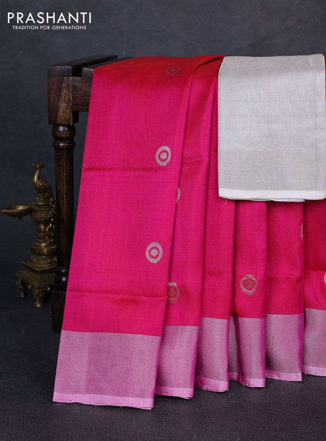 Pure uppada silk saree pink with silver zari woven buttas and silver zari woven border