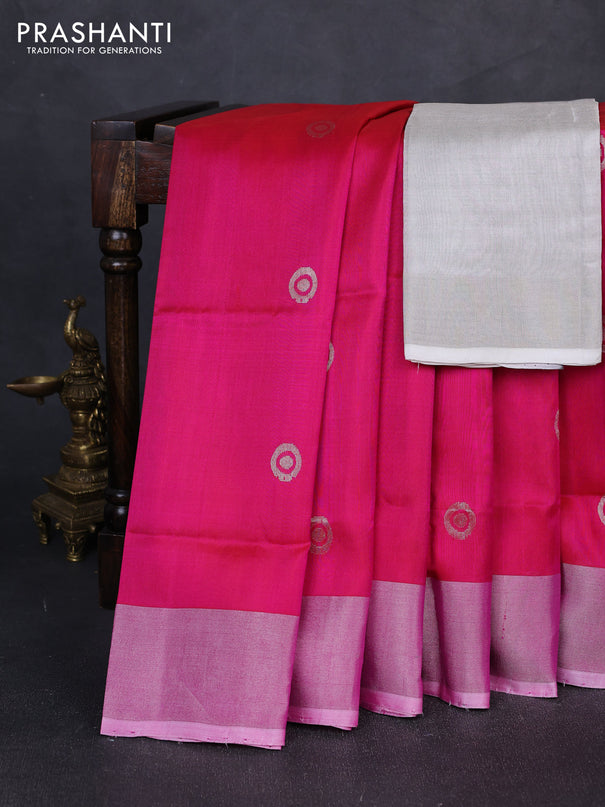 Pure uppada silk saree pink with silver zari woven buttas and silver zari woven border