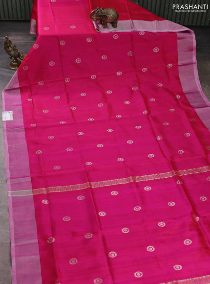 Pure uppada silk saree pink with silver zari woven buttas and silver zari woven border