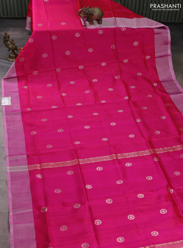 Pure uppada silk saree pink with silver zari woven buttas and silver zari woven border
