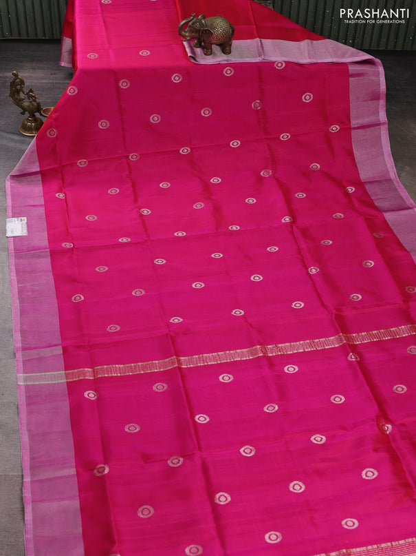 Pure uppada silk saree pink with silver zari woven buttas and silver zari woven border