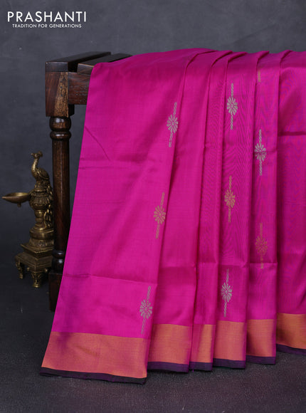 Pure uppada silk saree pink and bottle green with silver & gold zari woven buttas and zari woven border