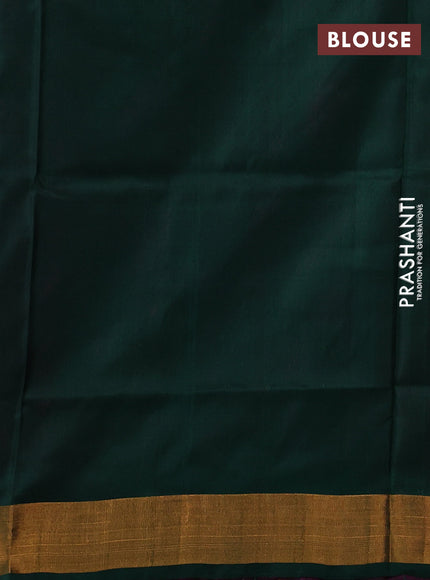 Pure uppada silk saree pink and bottle green with silver & gold zari woven buttas and zari woven border