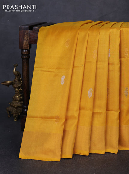 Pure uppada silk saree yellow with silver & gold zari woven paisley buttas and zari woven border