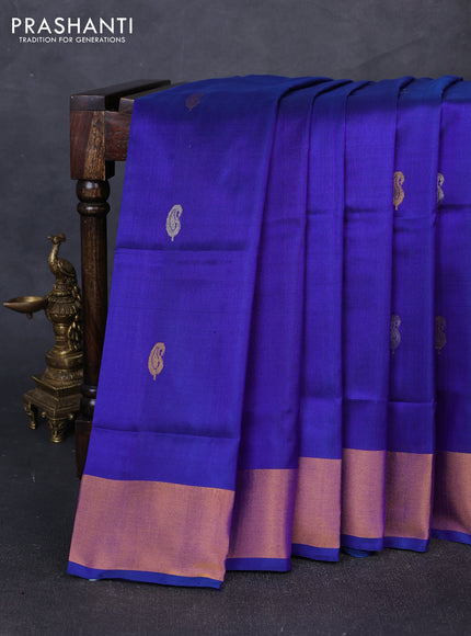 Pure uppada silk saree duual shade of blue with silver & gold zari woven paisley buttas and zari woven border