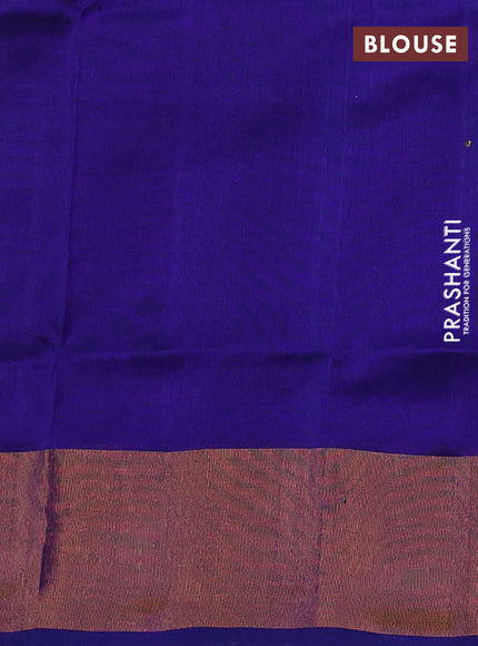 Pure uppada silk saree duual shade of blue with silver & gold zari woven paisley buttas and zari woven border
