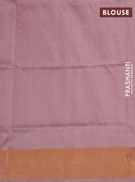 Pure uppada silk saree pastel peach with silver & gold zari woven paisley buttas and zari woven border