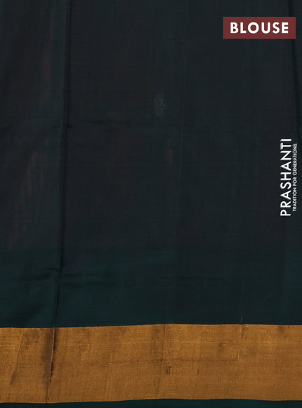 Pure uppada silk saree dual shade of pinkish orange and bottle green with allover silver & gold zari woven buttas and zari woven border