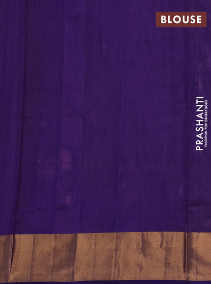Pure uppada silk saree peach pink and blue with silver & gold zari woven buttas and zari woven border