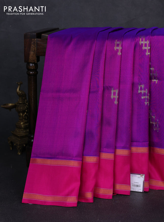 Pure uppada silk saree purple and pink with allover zari weaves & buttas and rettapet zari woven border