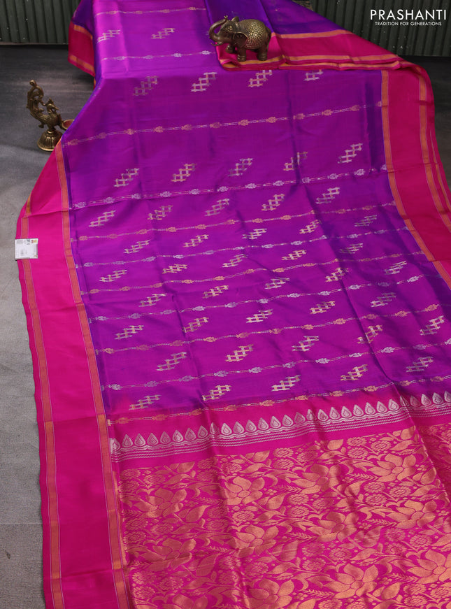 Pure uppada silk saree purple and pink with allover zari weaves & buttas and rettapet zari woven border