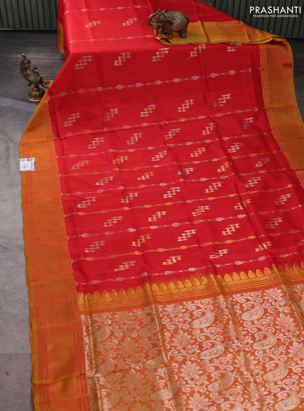 Pure uppada silk saree red and dual shade of mustard with allover zari weaves & buttas and rettapet zari woven border