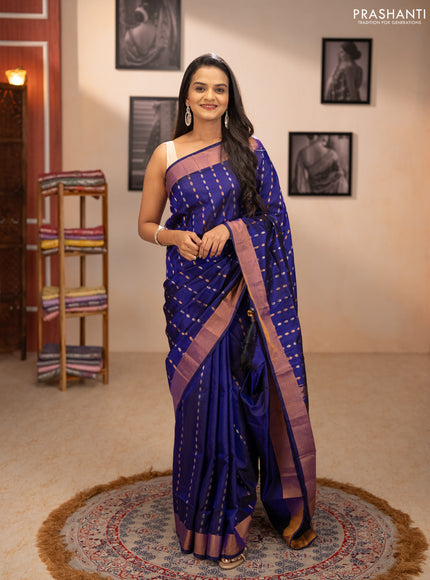 Pure uppada silk saree blue with allover silver & gold zari woven buttas and zari woven border