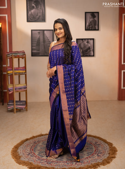 Pure uppada silk saree blue with allover silver & gold zari woven buttas and zari woven border
