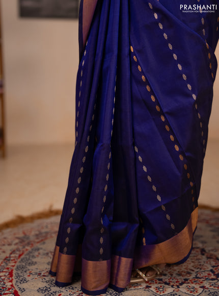 Pure uppada silk saree blue with allover silver & gold zari woven buttas and zari woven border