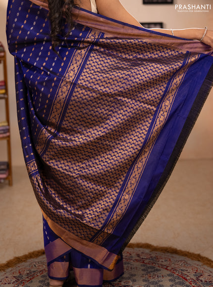 Pure uppada silk saree blue with allover silver & gold zari woven buttas and zari woven border