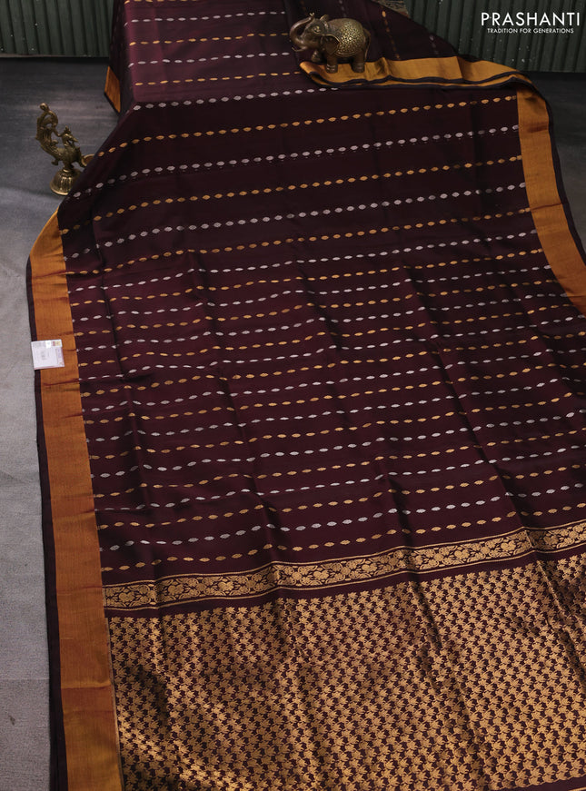 Pure uppada silk saree coffee brown with allover silver & gold zari woven buttas and zari woven border